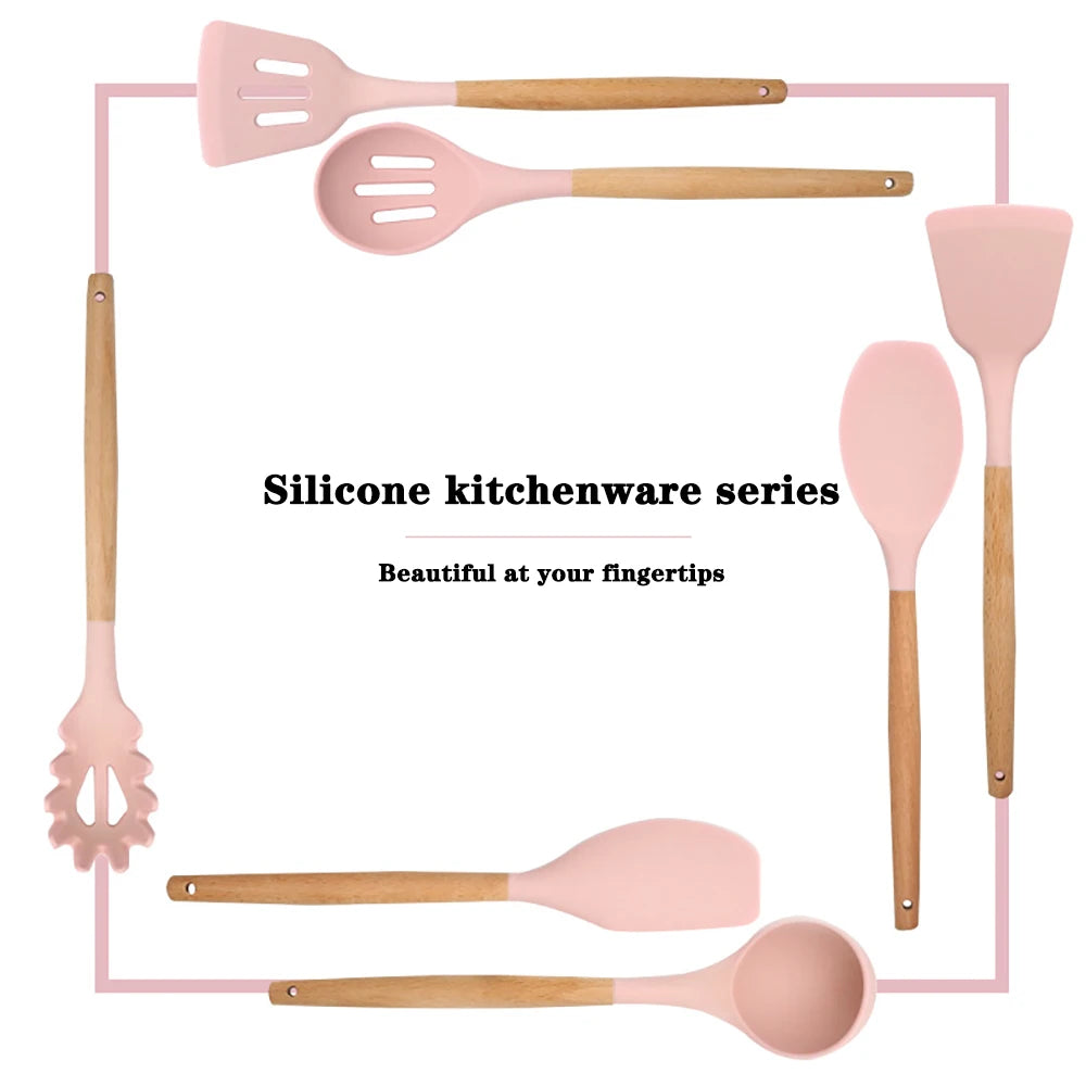 Silicone kitchen utensils set