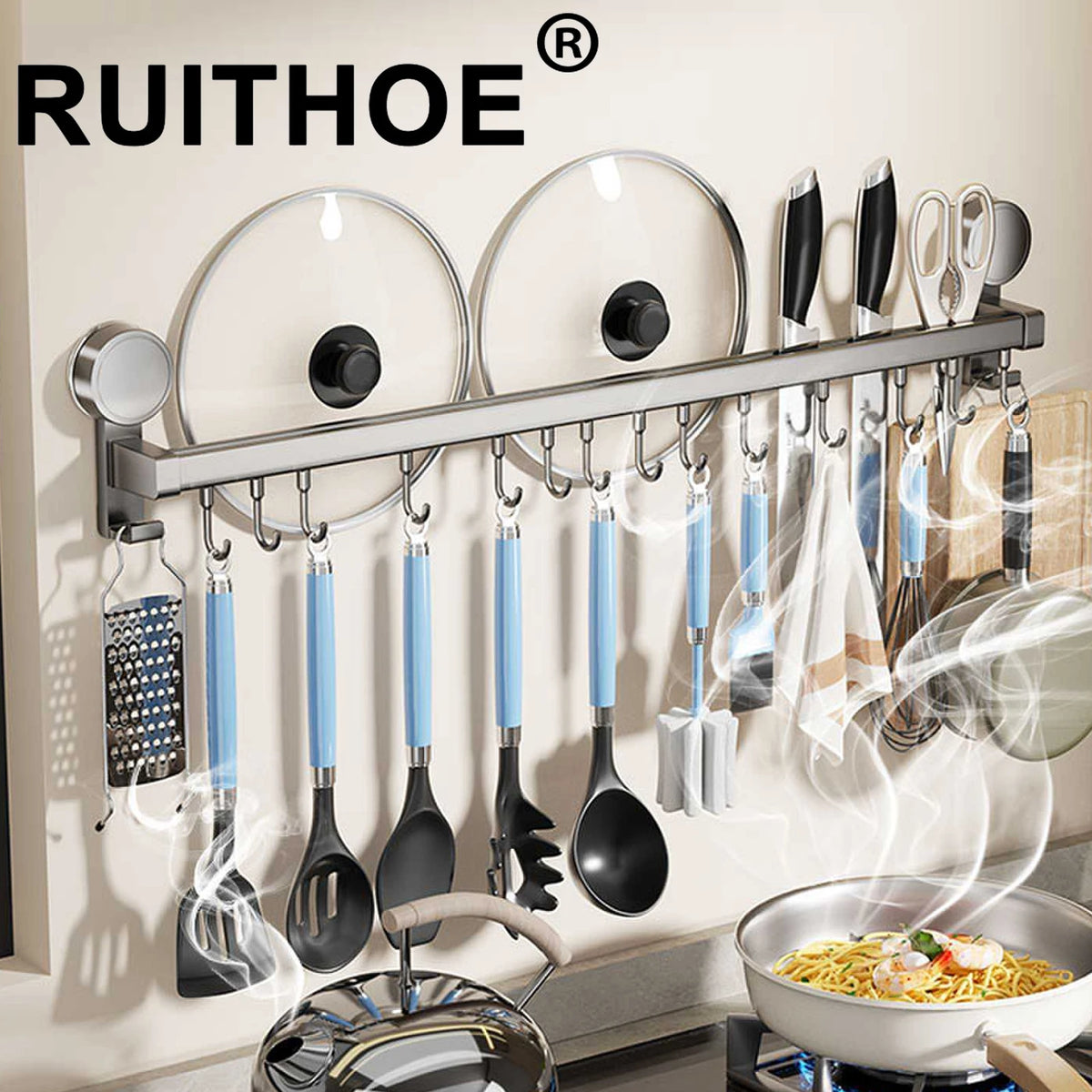 Wall mounted kitchen hook rack