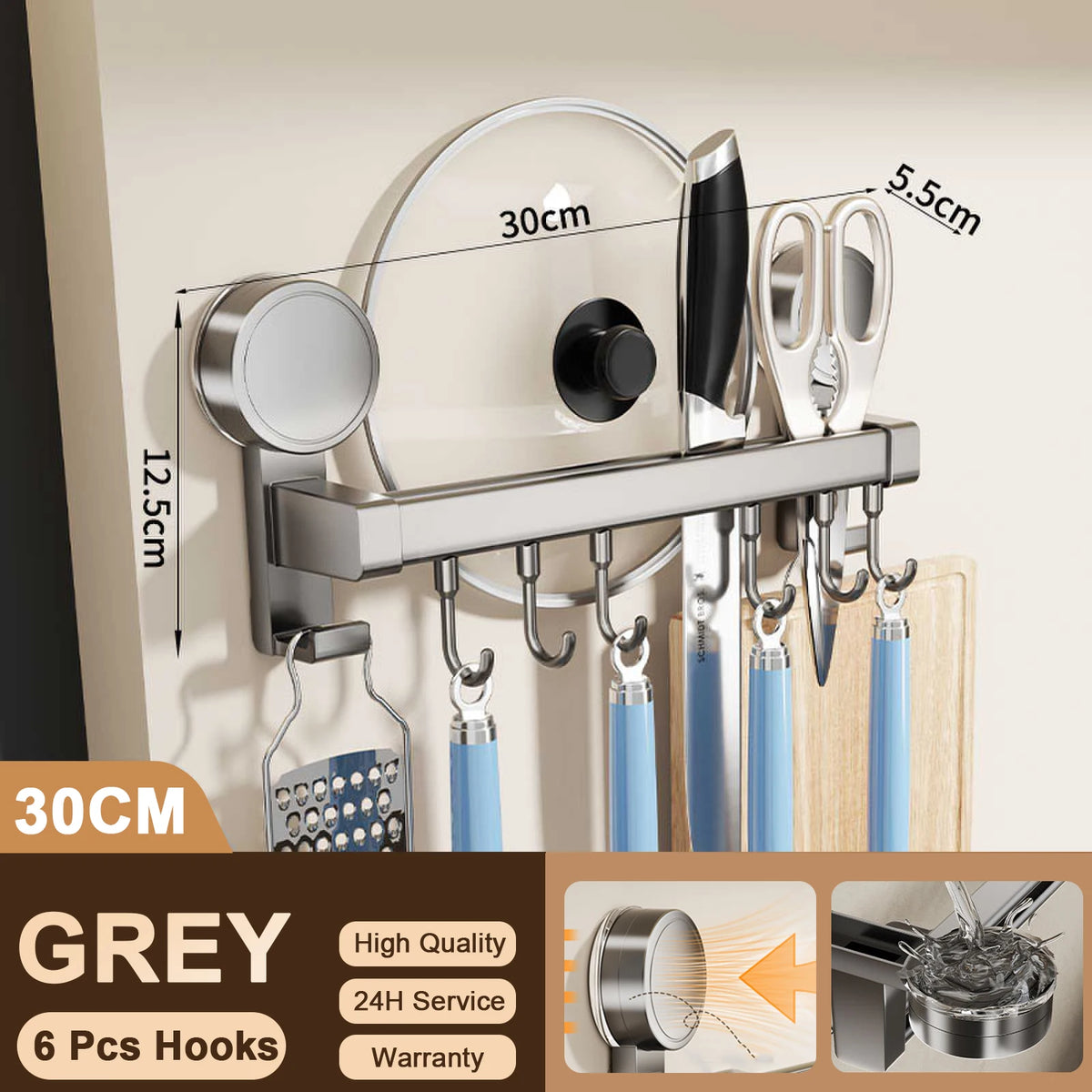 Wall mounted kitchen hook rack
